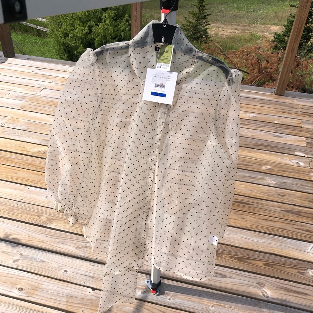 Love By Design Sheer Polka Dot Blouse in Cream and Black